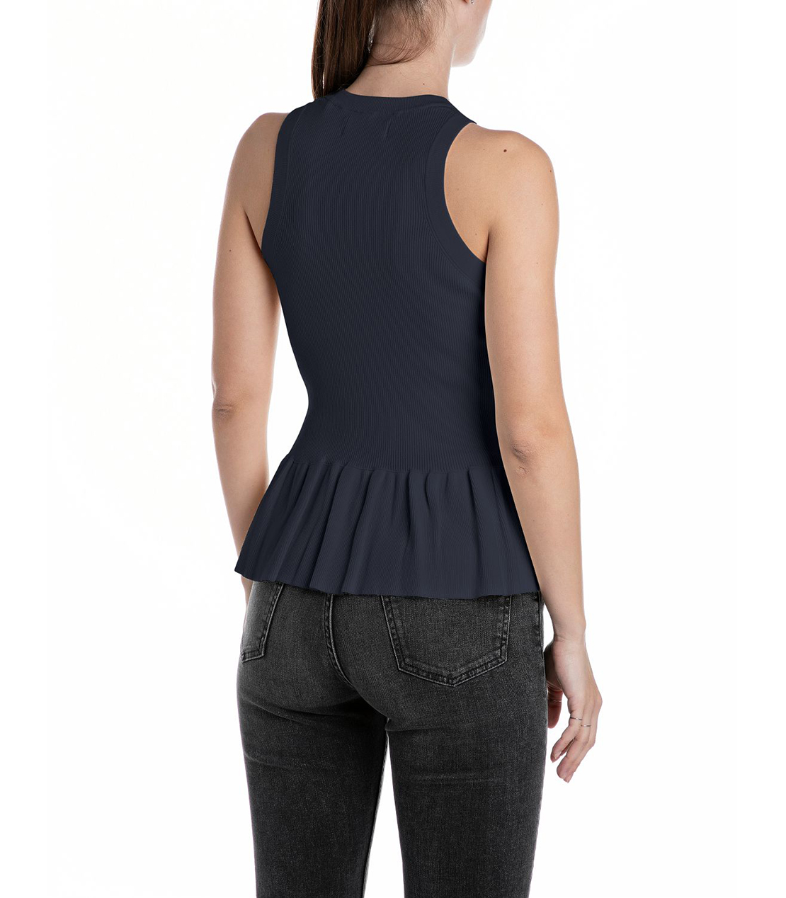 フリル入りディテールのニットトップス 詳細画像 ブルー 2